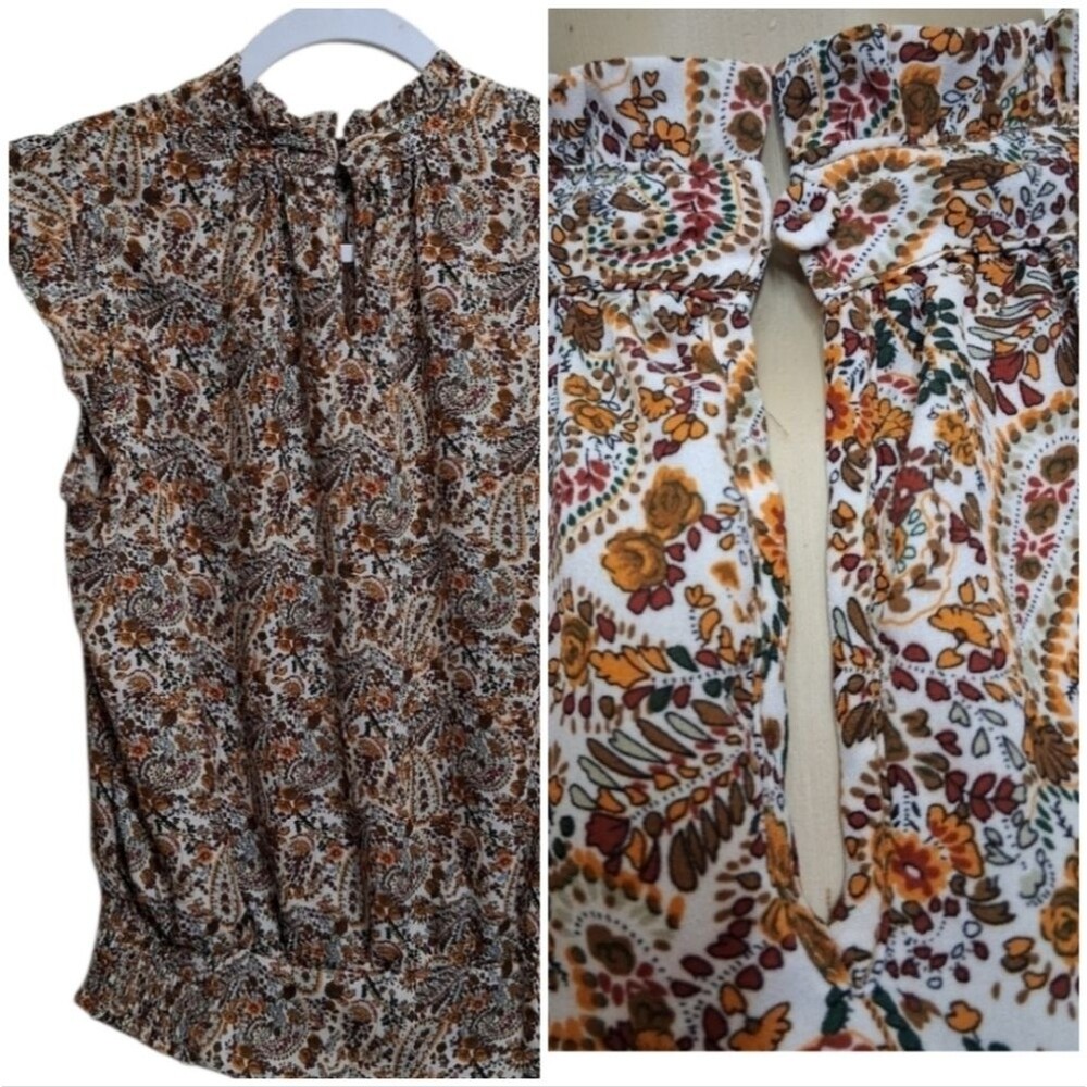 Maison D Amelie Keyhole Paisly Top Small Floral Ruffled Cinche Waist Spring